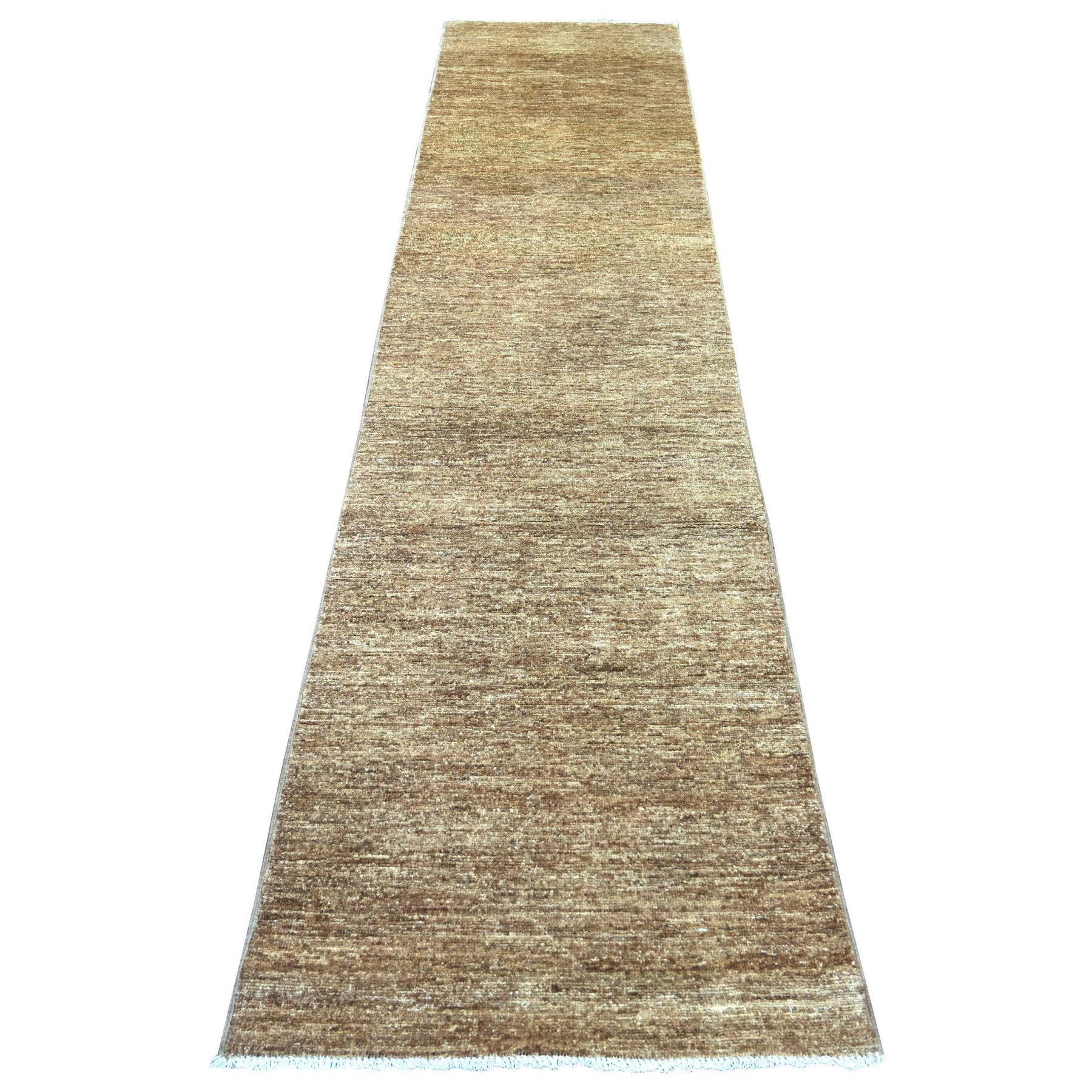 2'7"x11'2" Mocha Brown, Plain Solid Pattern, Hand Knotted, Hand Spun Ghazni Wool, Lush and Plush, Runner, Oriental Rug 